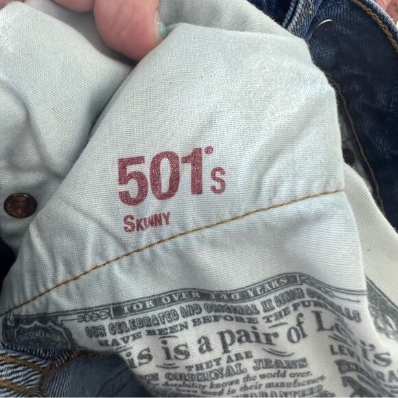 Levi’s 501 Skinny Straight Jeans Distressed Ripped Denim - Picture 10 of 11